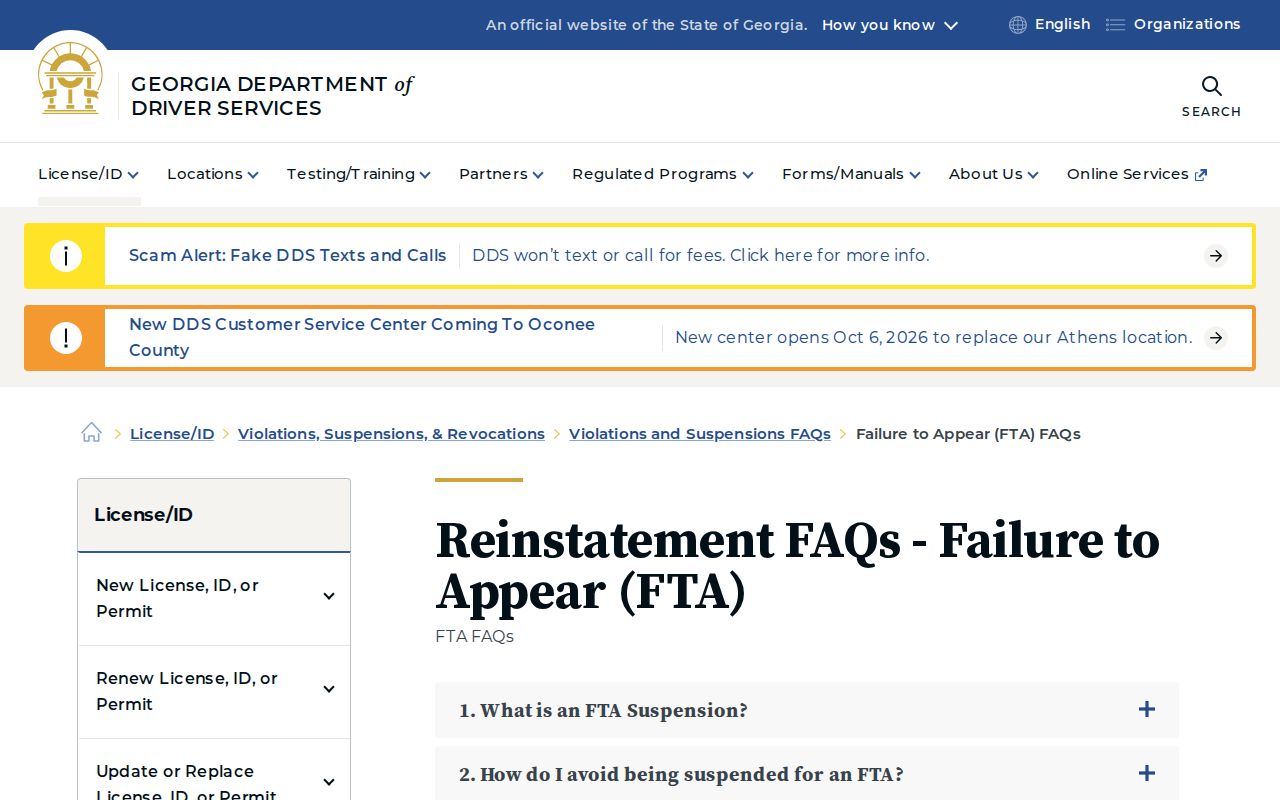 Georgia DDS failure-to-appear information