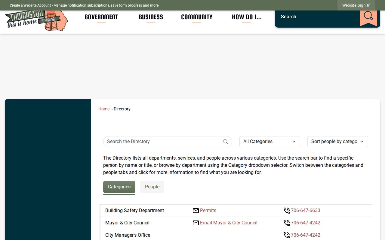 City of Thomaston official department directory